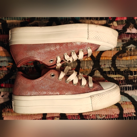 Converse Pink Suede Shimmer Lift Low-Top Sneakers - Picture 6 of 8